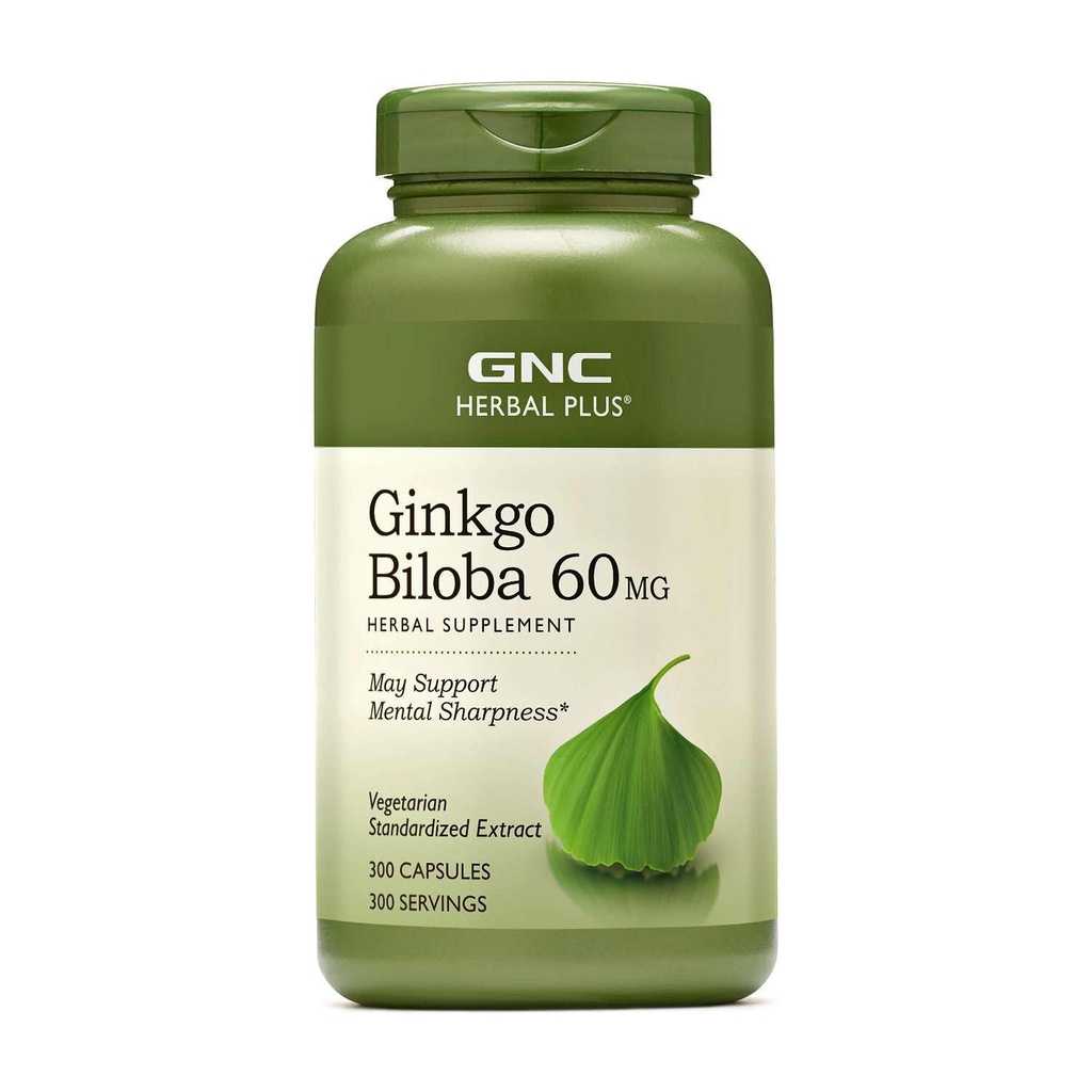 GNC Herbal Plus Ginkgo Biloba Supplément de 60mg, Végétarien, soutient la Sharpness Mentale, 300 Servitions