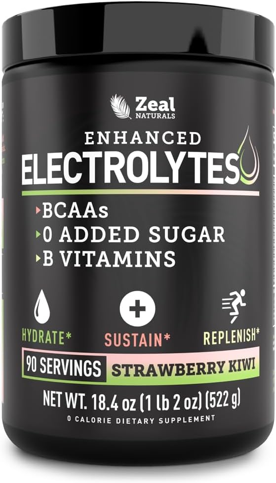 Zeal Naturals Electrolyte Powder Recovery Drink (90 portions) w 0 Sucre + BCAAs + B-Vitamines Electrolyte Supplément w Potassium Zinc & Magnésium pour l'hydratation - Keto Electrolytes