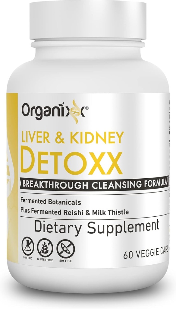 Organixx Kidney & Liver Support Cleanse Supplement, Milk Thistle Reishi Herbal Formula For Digestive Health, Kidney & Liver Health, Sleep & Energy Support, Gluten Free, Non GMO, 60 Vegetarian Capsules