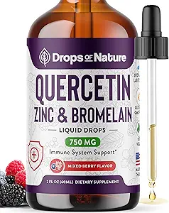 Quercetin avec Bromelain & Zinc (5mg) gouttes liquides – Soutien immunitaire pour les adultes et les enfants – Bioflavonoïdes ultra concentrés – Défense immunitaire – Santé cellulaire – Vegan, non OGM, sans gluten – 2 Fl Oz
