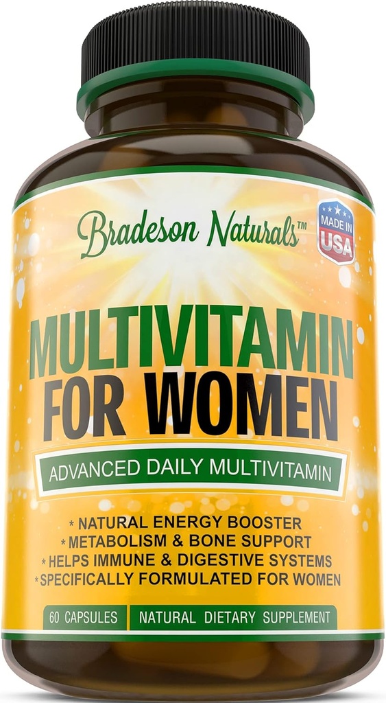 Supplément multivitamine pour femmes. Vitamines Complexe A C D E & Vitamine B. Soutien immunitaire et féminin + Energisants naturels et antioxydants. Non-OGM, sans gluten, fabriqué aux États-Unis,60 capsules