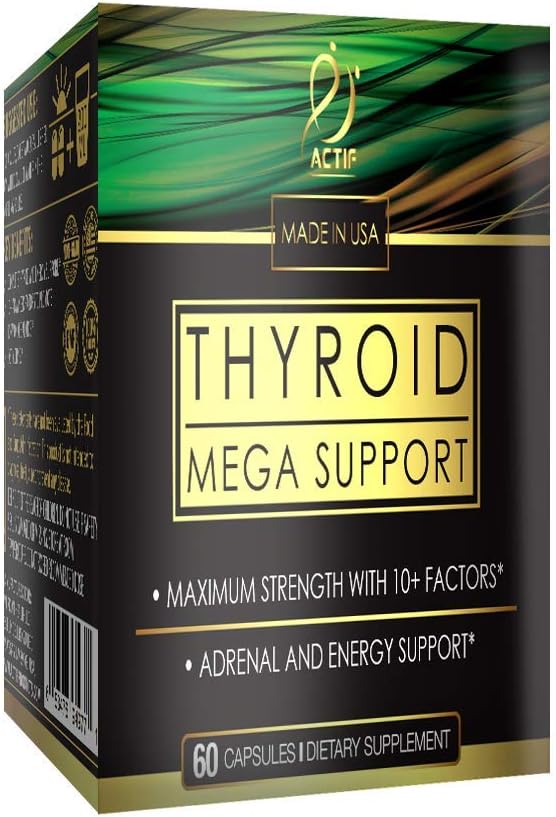 ACTIF Thyroïde Mega Support - Force maximale avec 10 facteurs thyroïdes + - Supporte l'énergie, le métabolisme, la fatigue adrénale et la réponse au stress - Non OGM, 1 mois d'approvisionnement, Fabriqué aux États-Unis