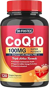 CoQ10 100mg avec PQQ & Shilajit - Coenzyme haute absorption supplément Q10 améliore Mitochondrial, puissant antioxydant pour la santé cardiaque et la production d'énergie, 120 Capsules de Veggie
