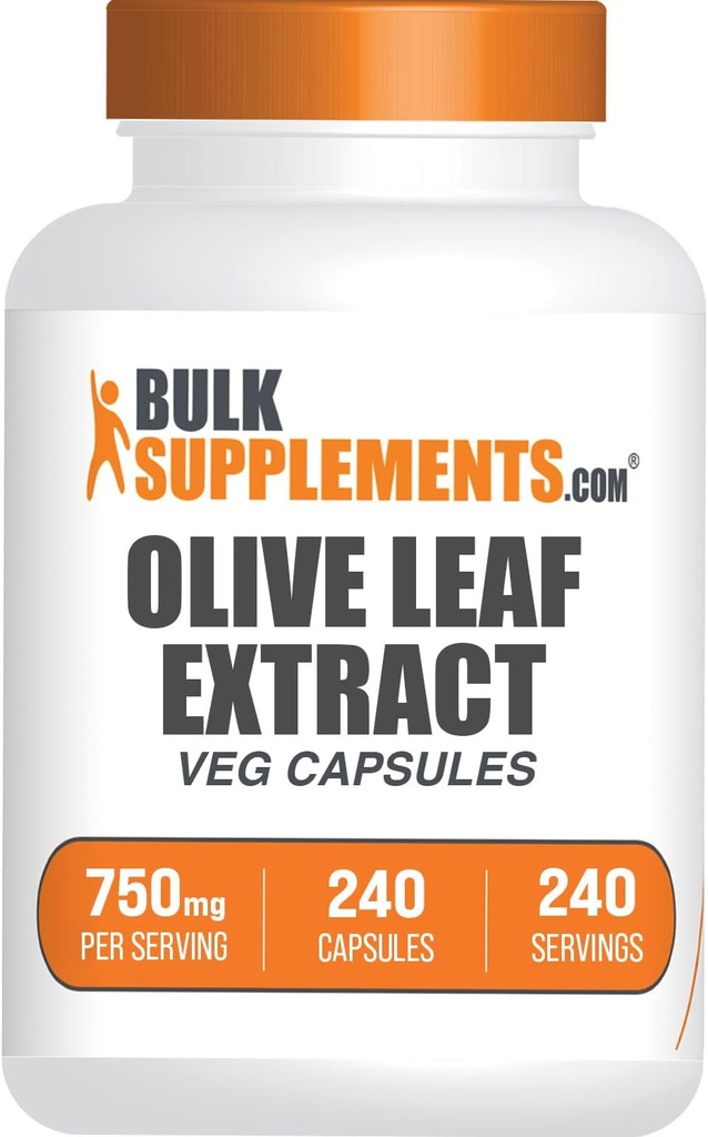 BulkSupplements.com Capsules d'extrait de feuille d'olive - Supplément de feuille d'olive, Capsules d'olive - Soutien immunitaire, Sans gluten, 1 Capsule par portion, 240 Capsules de légumes (paquet de 1)