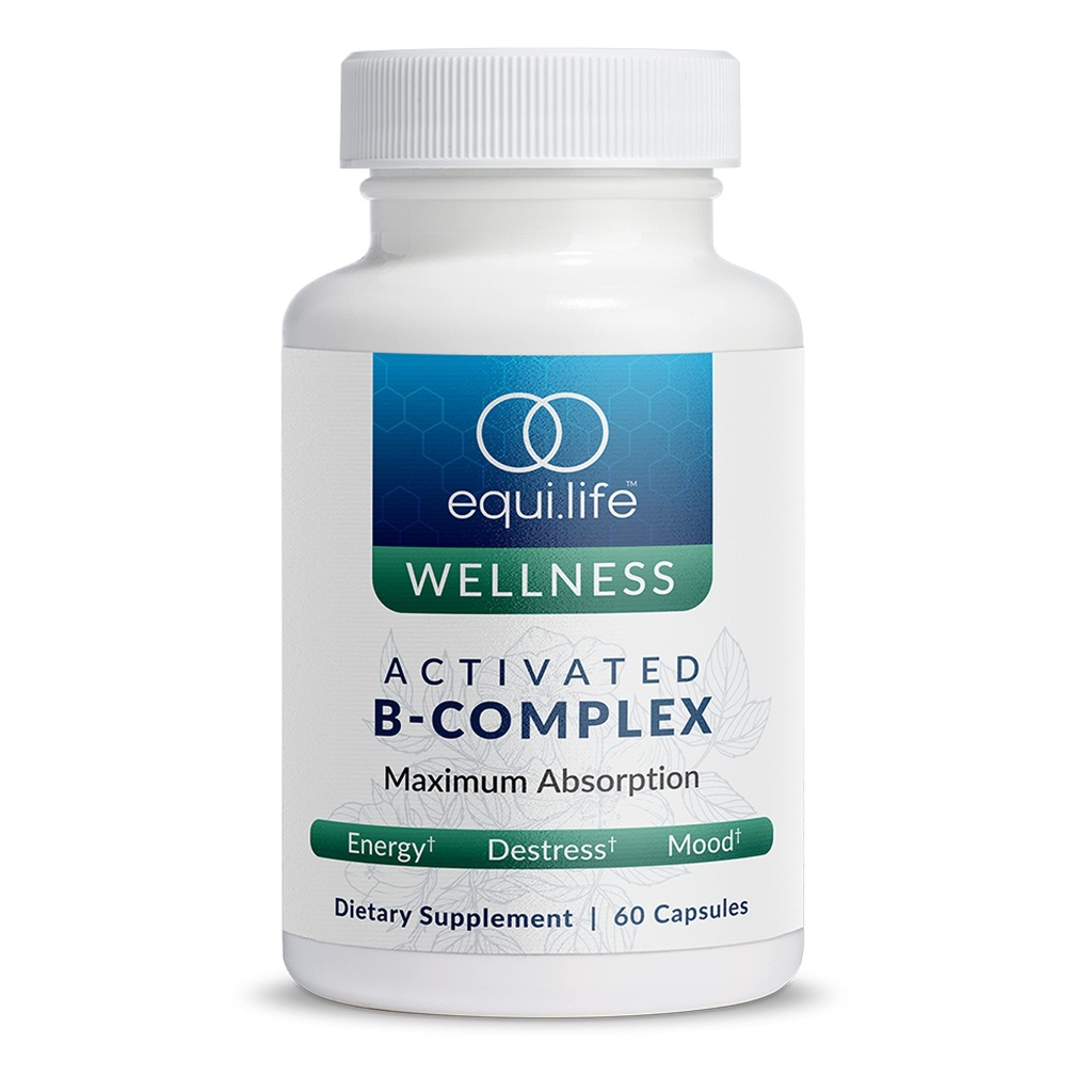 Complexe B activé Equilife, supplément diététique complexe Super B avec Biotin, Inositol, B12 & B6, Choline & Folate pour soutenir l'énergie et les cheveux, la peau, la santé des ongles, sans gluten, végétalien, non OGM, 60 capsules