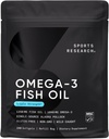 Recherche sportive Huile de poisson Triple Strength Omega 3 - Supplément d'huile de poisson sans Burpless w/EPA & DHA Acides gras de l'Alaska sauvage Pollock - Soutien cardiaque, cérébral et immunitaire pour les hommes et les femmes - 1250 mg, 240 ct
