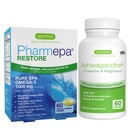 Igennus Pharmepa Restore + Ashwagandha+ L-Theanine & Magnésium Bundle, 1000mg Pure EPA Omega-3 Huile de poisson + 600mg KSM-66 Complexe adaptogène Ashwagandha avec vitamines Zinc & B, mood & Stress Support