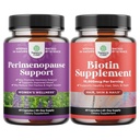 Bundle of Periménopause Supplément pour les femmes - Multibénéfice Ménopause Relief pour les femmes et pilules pures de biotine pour les femmes hommes - Arrêter la perte de cheveux mince supplément naturel pour la croissance des cheveux brillants