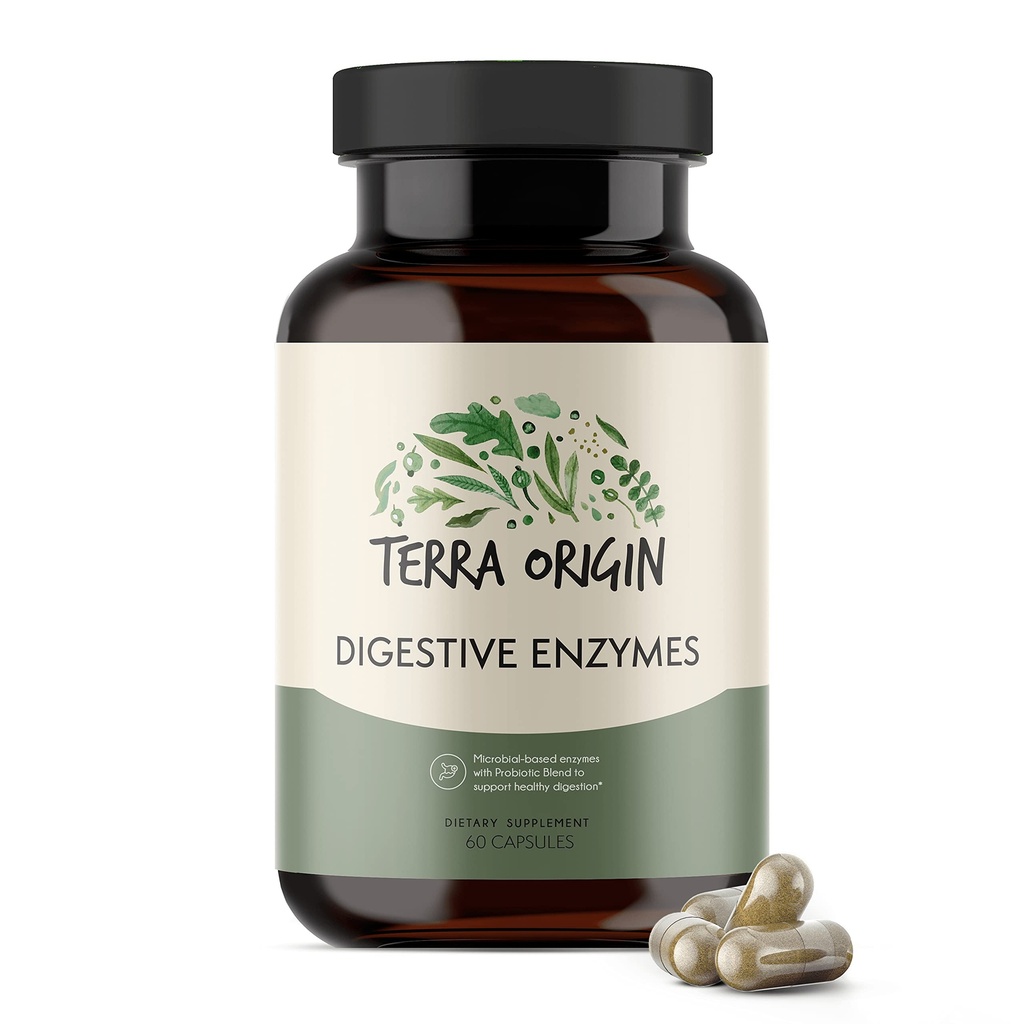 ORIGINE TERRA Enzymes digestifs avec probiotiques et prébiotiques 60 Capsules Supporte la santé des Guts Digestifs