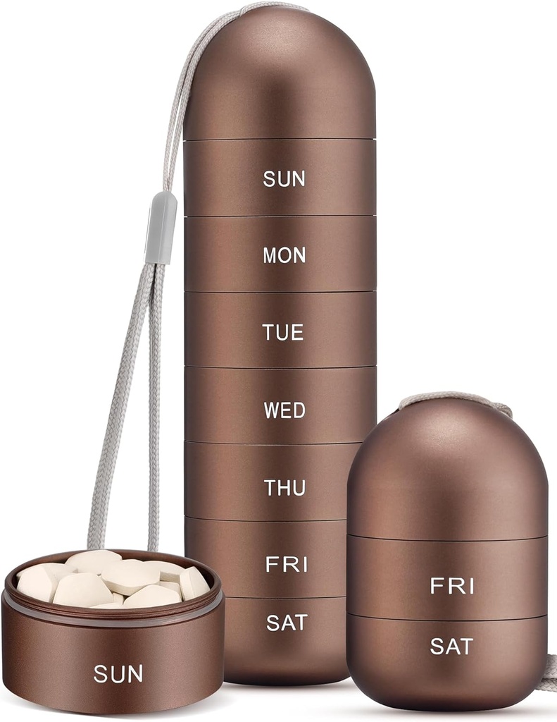 Zannaki Metal Moisture Proof Weekly Pill Organizer, Stackable Aluminium Alliage BPA Voyage libre Randonnée 7 jours Pill Box Case étanche et grand compartiment pour tenir les pilules, vitamines, huile de poisson, suppléments