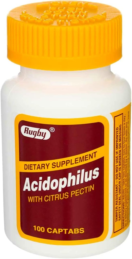 Rugby Acidophilus Extra Strength w/ L-sporogènes 100 Captabs par Rugby