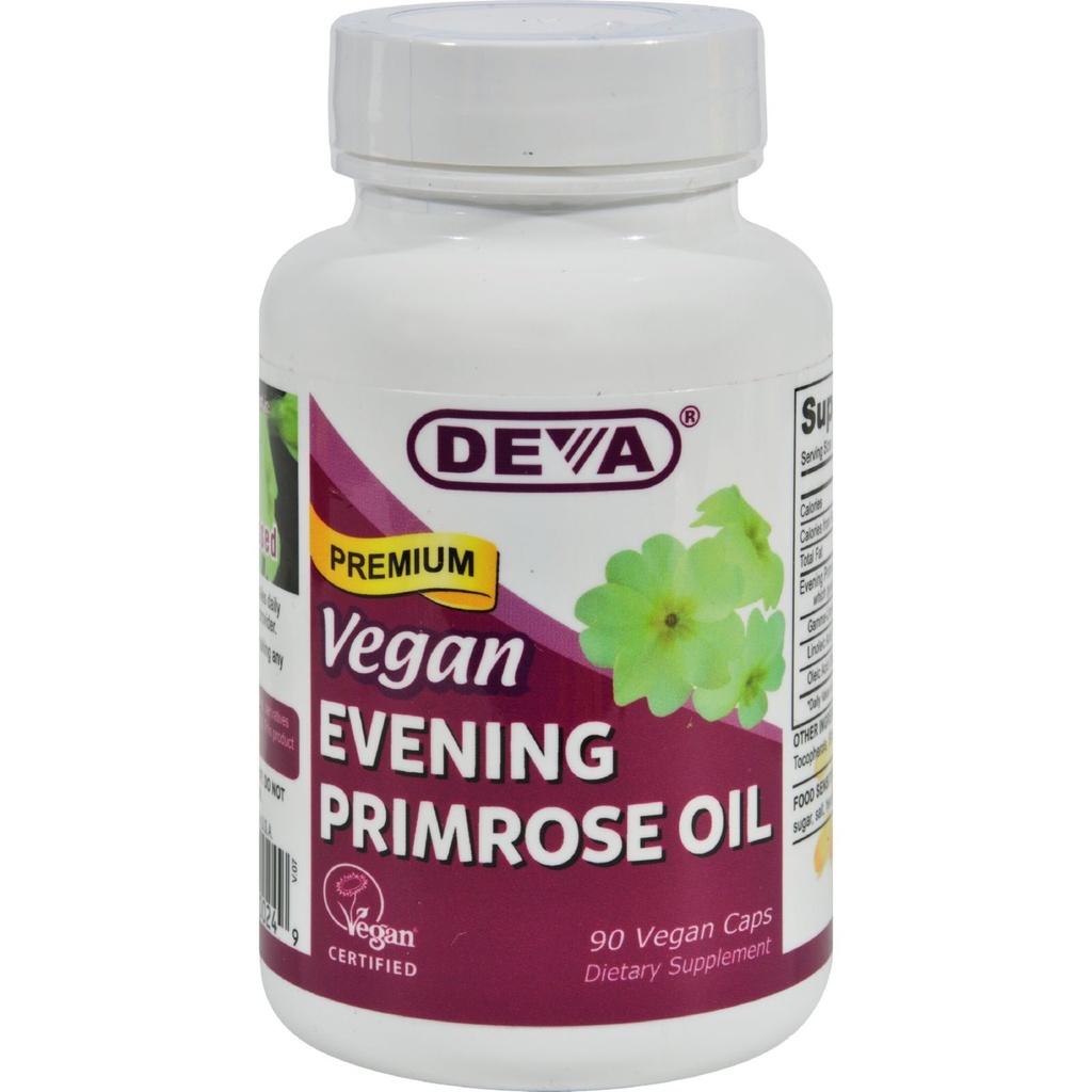 Huile de Primrose du soir végétalien de Deva - non raffiné - pressé à froid - sans gluten - 90 capsules de végétalien (paquet de 2)