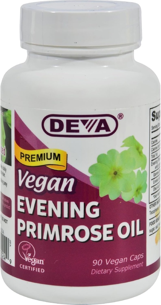 Huile de Primrose du soir végétalien de Deva - non raffiné - pressé à froid - sans gluten - 90 capsules de végétalien (paquet de 2)