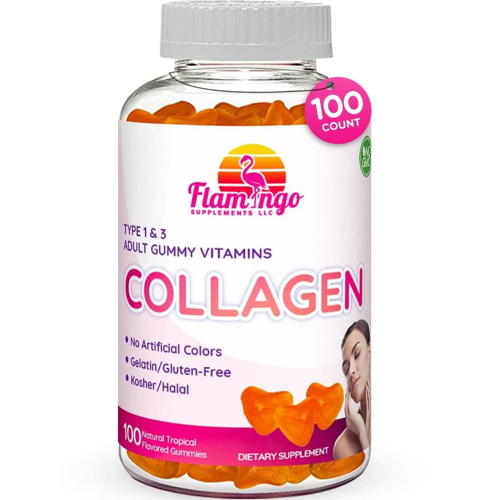 Collagène Gommies - Collagène marin naturel pour les femmes, et suppléments de collagène pour les cheveux de peau, les ongles- Hydrolysed Type 2 & 1 3- Remplacer les pilules et les poudres - Pas de gélatine, Kosher, Halal- 100 Ct.