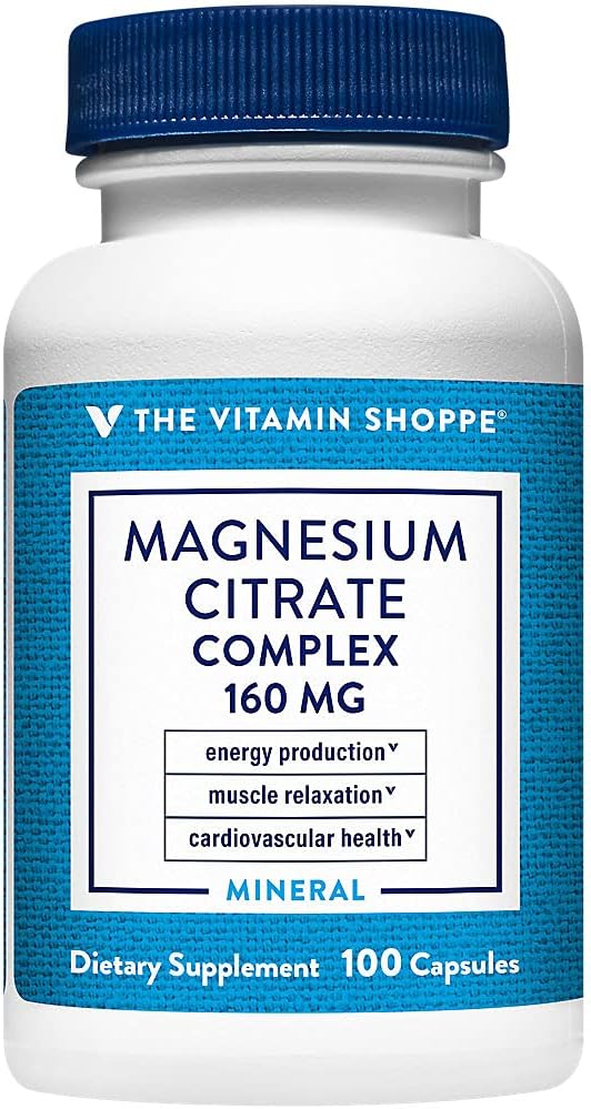 Le complexe de citrate de magnésium de Vitamine Shoppe 160MG, supplément minéral qui soutient la production d'os, de dents et d'énergie (100 capsules)