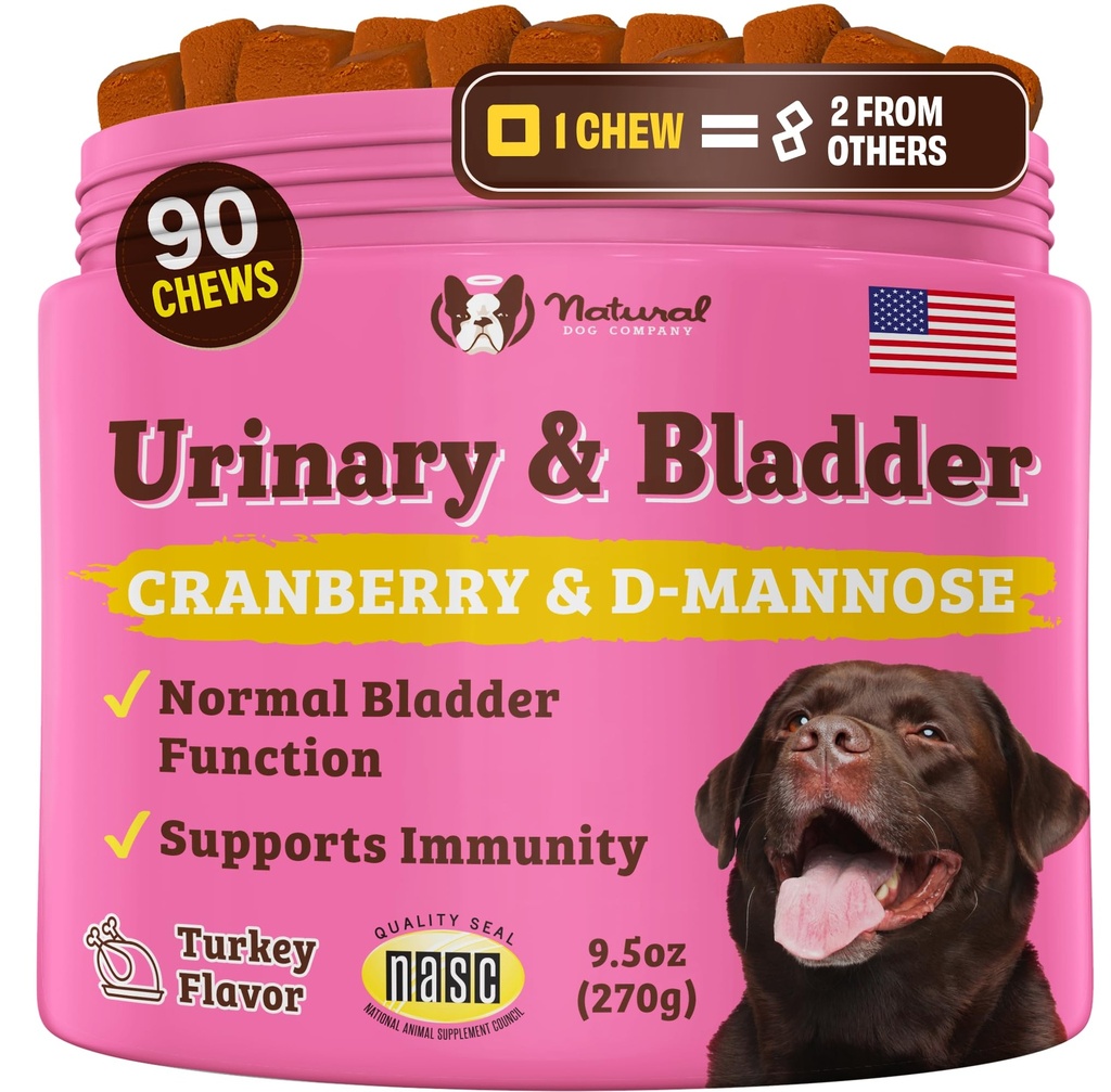 Natural Dog Company Urinary & Bladder Supplement for Dogs – Cranberry & D-Mannose Soft Chews with Marshmallow Root & Astragalus – Supporte la santé urinaire, la fonction Bladder et le flux urinaire normal