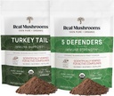 Real Mushrooms Turkey Tail (45g) et 5 Defenders (45g) Mushroom Extract Powder Bundle - Supplément de Champignon pour Immune Strength - Vegan, Supplément d'immunité non-OGM