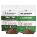 Real Mushrooms Turkey Tail (45g) et 5 Defenders (45g) Mushroom Extract Powder Bundle - Supplément de Champignon pour Immune Strength - Vegan, Supplément d'immunité non-OGM