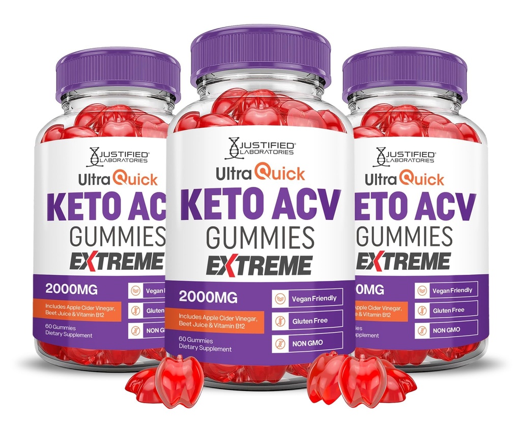 (3 Pack) Ultra Quick Keto ACV Gummies Extreme 2000MG Ultraquick Keto Gummies Apple Cider Vinegar Formulated with Pomegranate Beet Juice Powder B12 Vegan Non GMO 180 Gummys