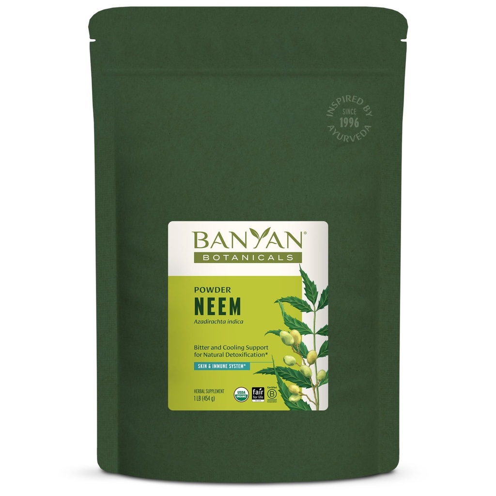 Banyan Botanicals Poudre de Neem – Supplément de feuille de Neem biologique (Azadirachta Indica) – pour la santé de la peau, le soutien immunitaire et la désintoxication naturelle* – 1 lb – Non-OGM source durable FFL commerce équitable