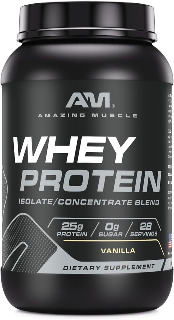 Amazing Muscle 100% Whey Protéine Poudre *Formule avancée avec la protéine Whey Isolate comme ingrédient primaire avec concentré de protéines de lactosérum ultra filtré (Vanilla, 2 lb)