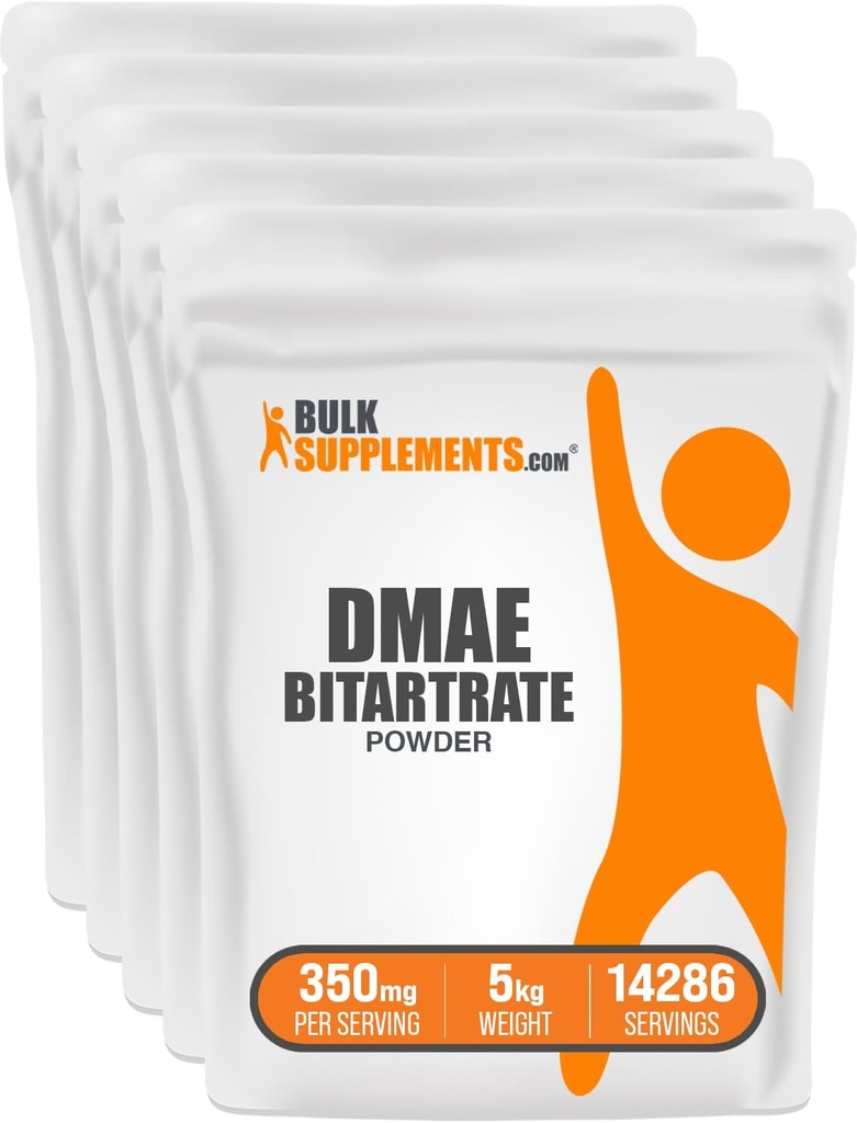 BulkSupplements.com Poudre de bitartrate DMAE - Bitartrate de diméthylaminoéthanol, supplément DMAE - Sans aromatisé et sans gluten, 350mg par portion, 1kg (2,2lbs) (paquet de 5)