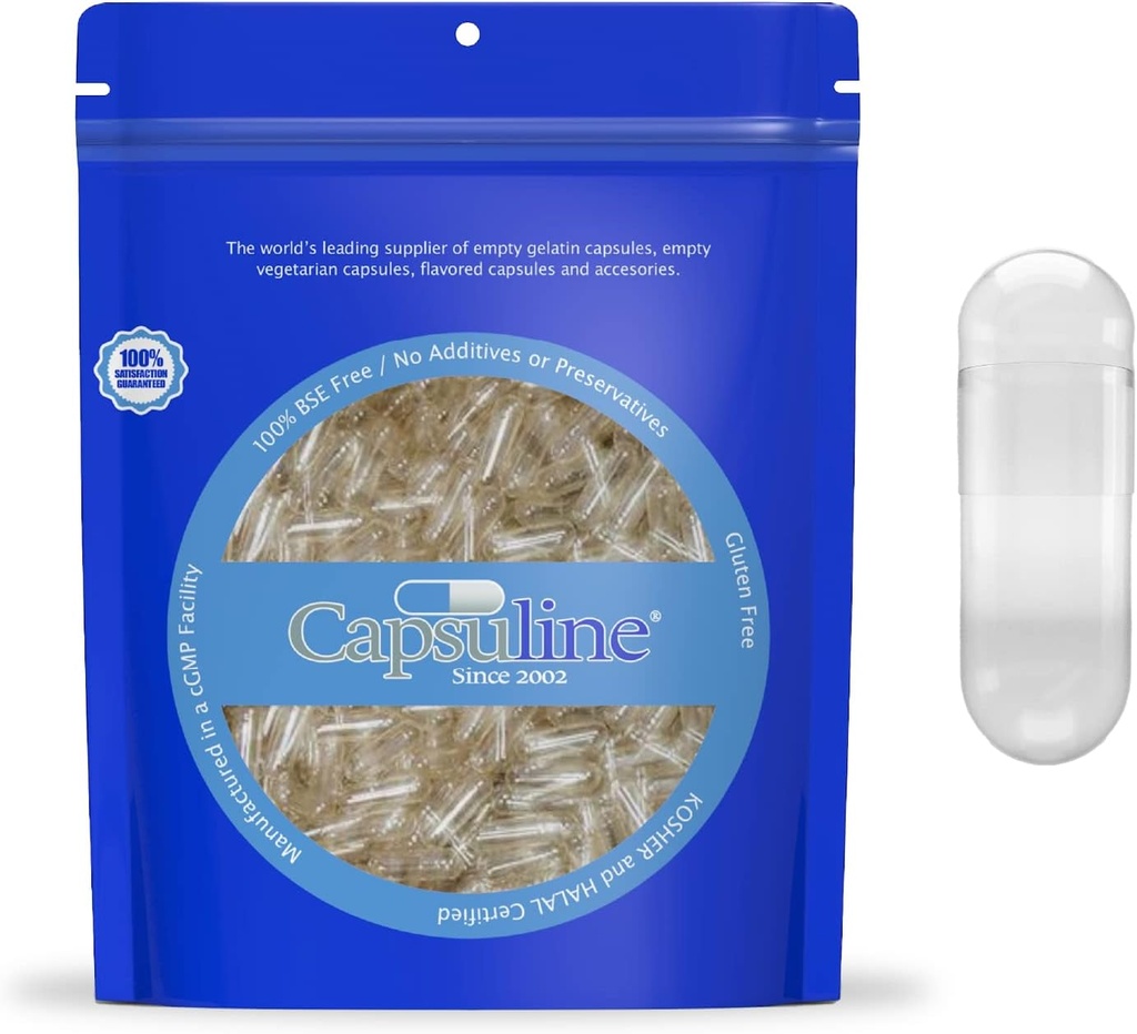 Capsuline Size 000 - Clear Empty Vegan Capsules - 500 Count - Empty Veggie Pill Capsules - DIY Vegetable Capsule Filling - Empty Caps - Kosher and Halal Certified - Non-GMO Certified