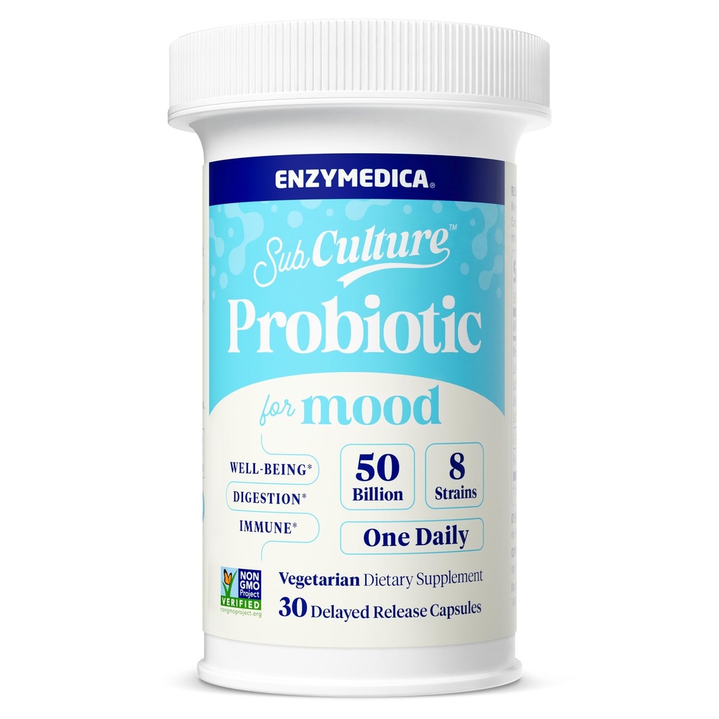 Probiotiques de sous-culture de l'enzyme pour l'humeur, le stress et le sommeil, 50 milliards d'UFC, favorise la relaxation, l'immunité + la santé digestive et la régularité, 30 comtes