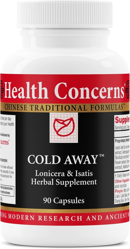 Préoccupations de santé Cold Away - Soutien et défense immunitaire - Supplément de vitamine pour le soulagement du rhume et de la grippe - Immunity System Booster - Racine de réglisse, Dong Quai, Skullcap chinois et Andrographis - 90 Capsules