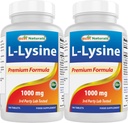 Meilleurs comprimés naturels L-Lysine 1000mg 180 (180 Nombre (paquet de 1)) (2 bouteilles)