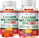 BionerLab Calcium Magnesium Zinc Gummies with Vitamin D3 & K2 - High Potency Enhanced Absorption - Orange and Berry Flavored