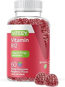 Viteey Vitamin B12 Gummies - Cognitive Support and Energy Gummies - Vegan, Gelatin Free, Gluten Free - 60 Count