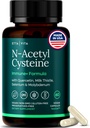 Détox du foie végétalien et nettoyage - Supplément N-acétyl Cysteine 600mg avec Quercetin, Thistle de lait, Molybdène et Sélénium, Capsules N-acétyl-Cysteine pour le soutien immunitaire, la santé respiratoire et cérébrale