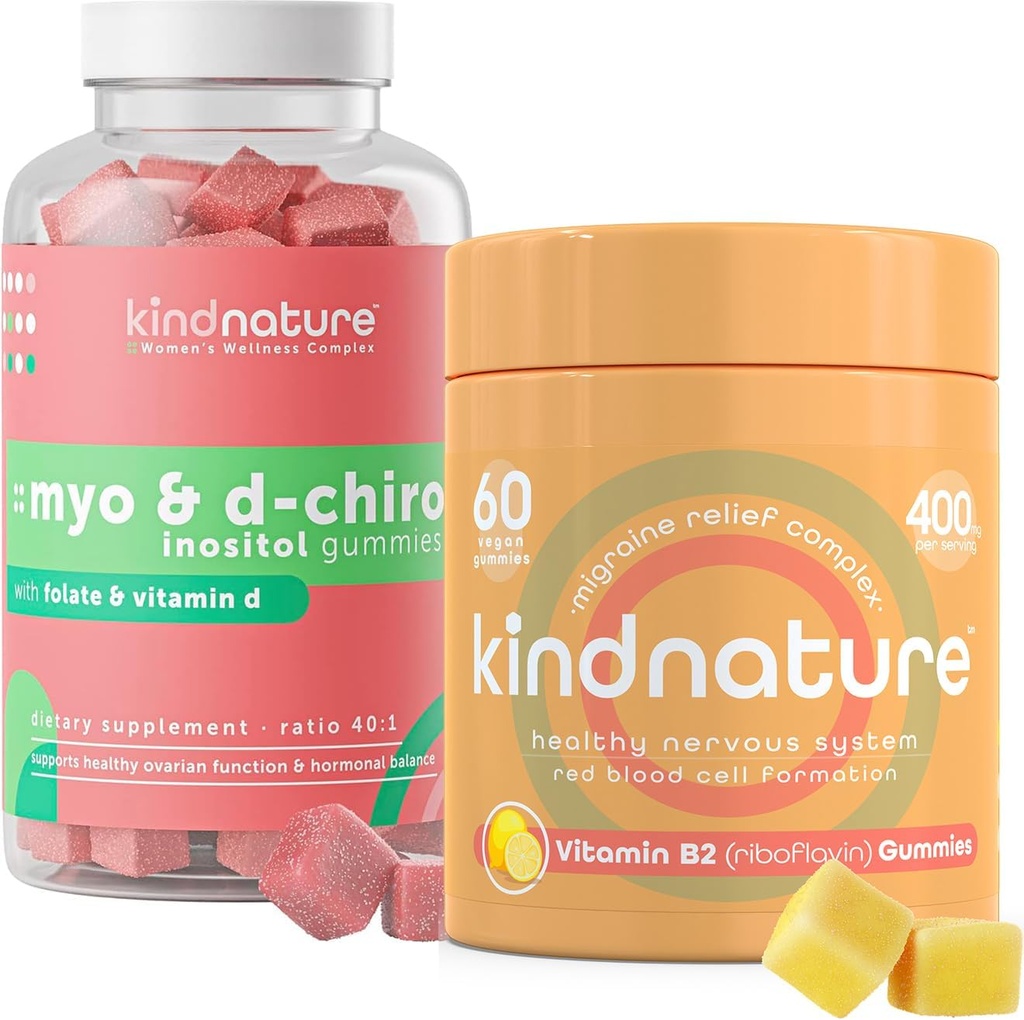 kindnature Myo-Inositol & Vitamine B2 Wellness Bundle - Équilibre hormonal, soulagement de la migraine et soutien énergétique