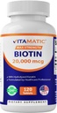 Biotine Vitamatique à haute puissance 20000 mcg (20mg) avec kératine 100mg - 120 comprimés végétariens - Suppléments Biotine pour la peau et les ongles des cheveux sains pour les adultes (120 Nombre (paquet de 1))