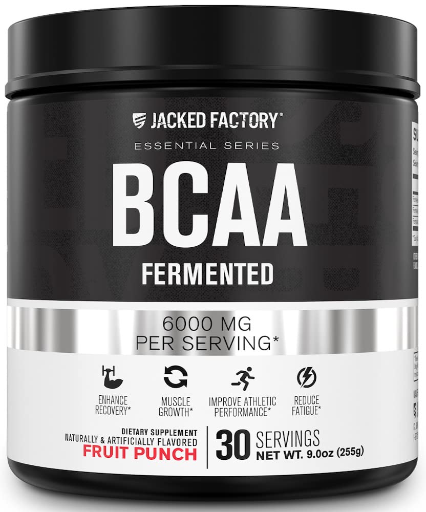 Jacked Factory BCAA Powder (Fermented) - 6g Branched Chain Essential Amino Acid Supplement for Improved Muscle Recovery, Reduced Fatigue, Increased Strength, Muscle Growth - 30 Servings, Fruit Punch