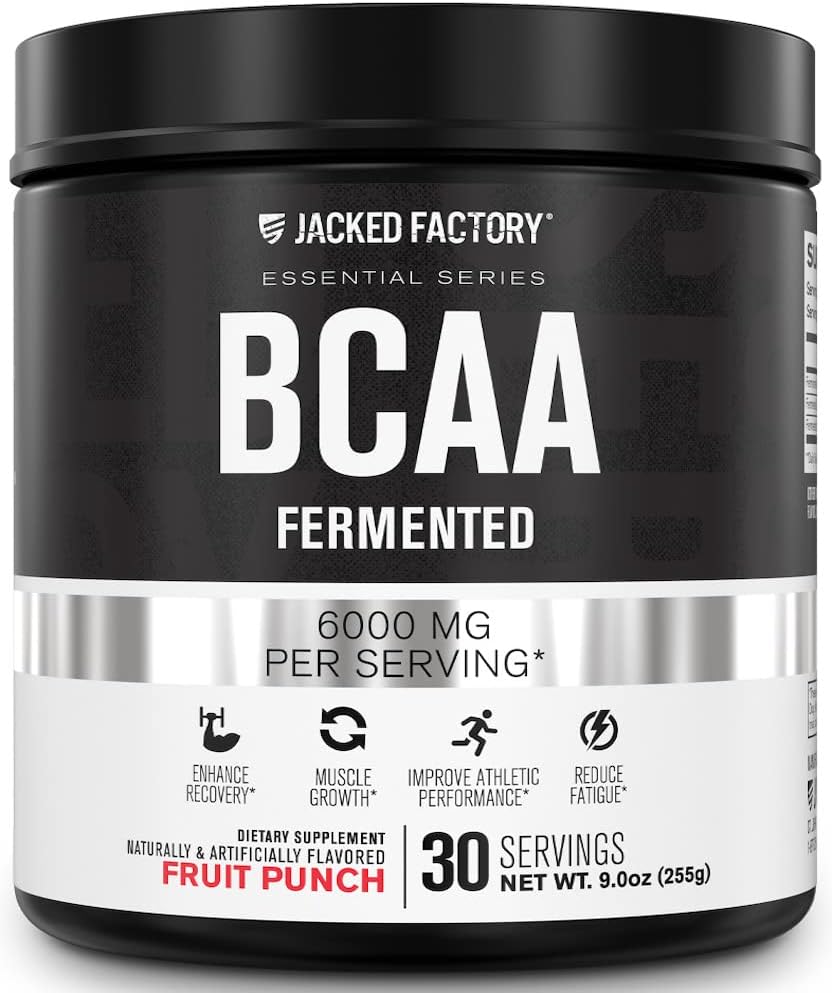 Poudre de BCAA (fermentée) - 6g Acides aminés essentiels à chaîne ramifiée pour améliorer la récupération des muscles, réduire la fatigue, augmenter la force, la croissance musculaire - 30 portions, punch de fruits