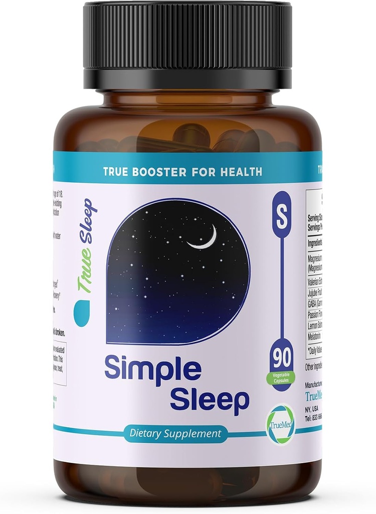 Supplément Soutien du sommeil Relaxation naturelle, Formule Magnésium Glycinate, Extrait Valérien, GABA, Mélatonine, Fleur de Passion, Baume de Citron & Promouvoir Calme et améliorer la qualité du sommeil 90 Capsules