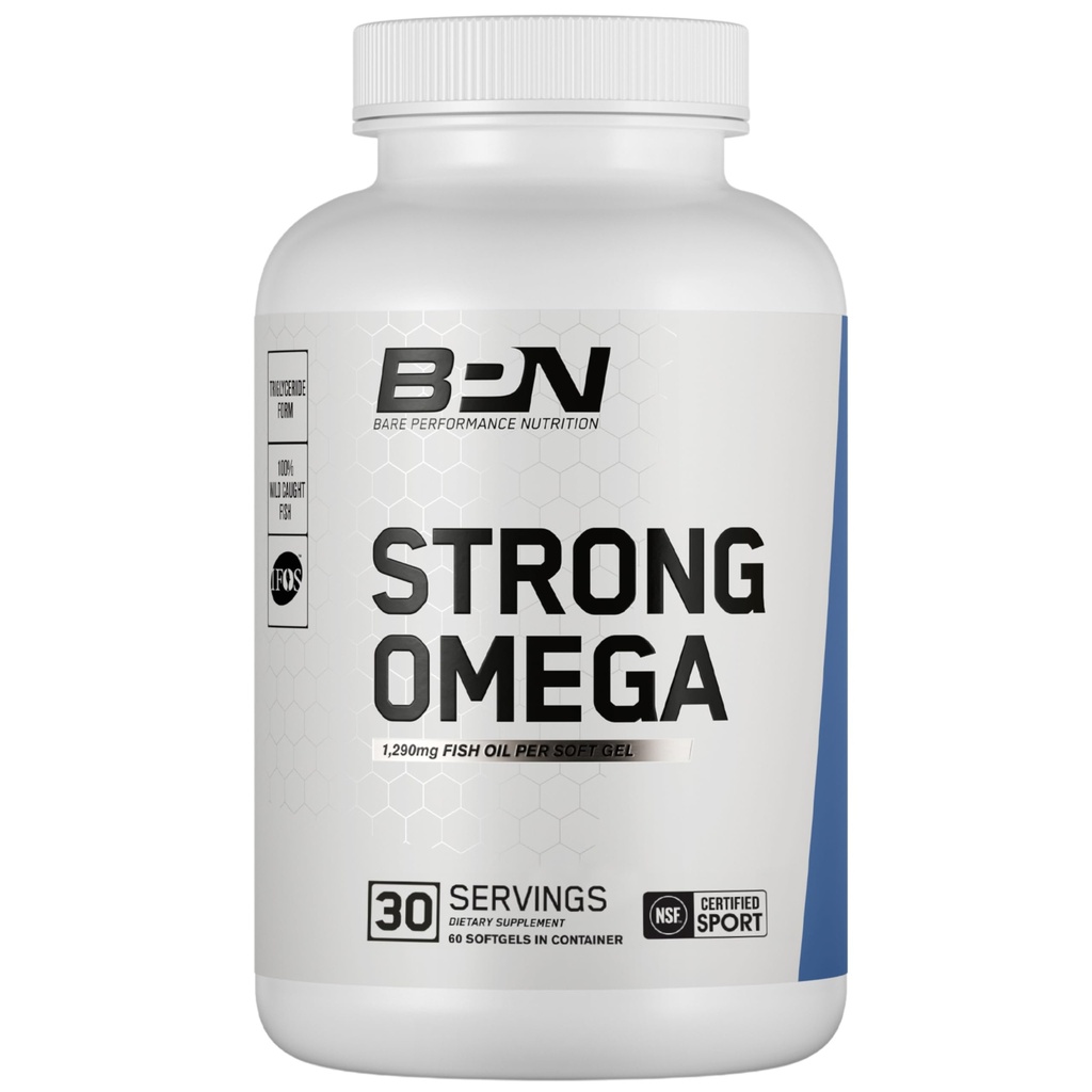 BARE PERFORMANCE NUTRITION, BPN forte Omega Fish Oil Soft Gel, 1290mg Huile de poisson par capsule, Poisson sauvage capturé, source durable, certifié IFOS, 30 portions