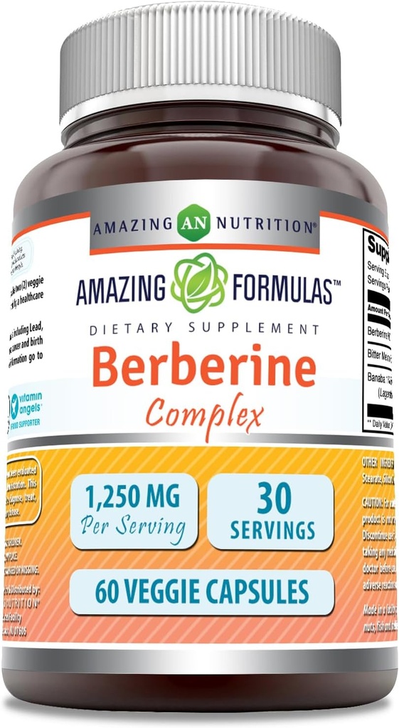 Formules étonnantes Berberine avec complexe d'extrait de Melon et de Banaba Bitter 1250 Mg par service