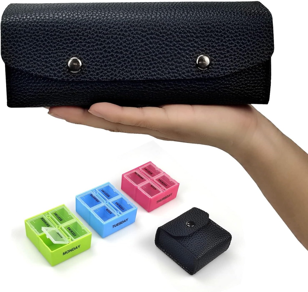 VOFOON Travel Pill Organizer 4 fois par jour, hebdomadaire Pill Box 4X a Day Medicine Organizer Pill Case for Vitamines Médecine Huiles de poisson Suppléments