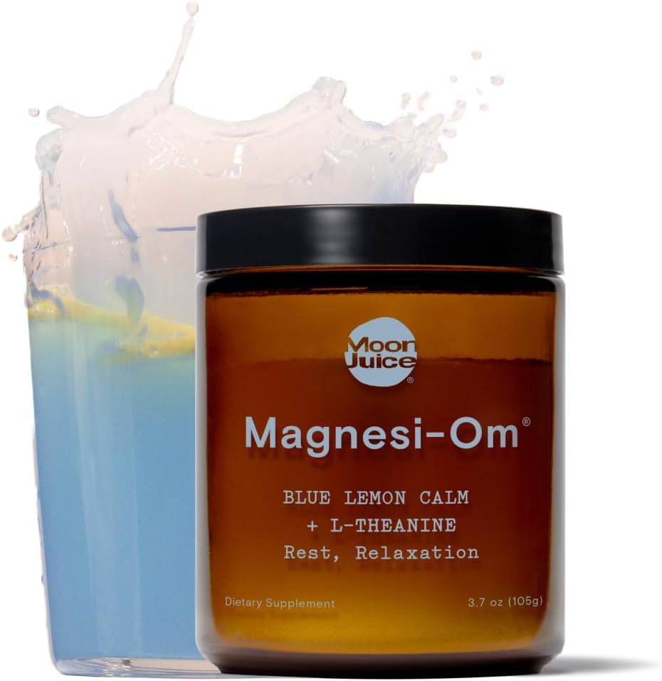 Moon Juice Magnesi-Om Magnesium Powder Supplement - Chelated Magnesium Complex + L-Theanine Blend for Rest, Relaxation & Regularity - Vegan, Non-GMO & No Sugar, Blue Lemon, 3.7 oz, 30 Sevings