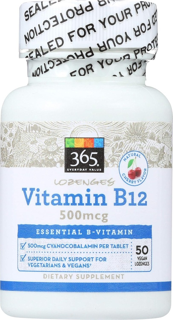 365 par marché des aliments entiers, vitamine B12 500 mcg Lozenges, goût de cerise, 50 ct