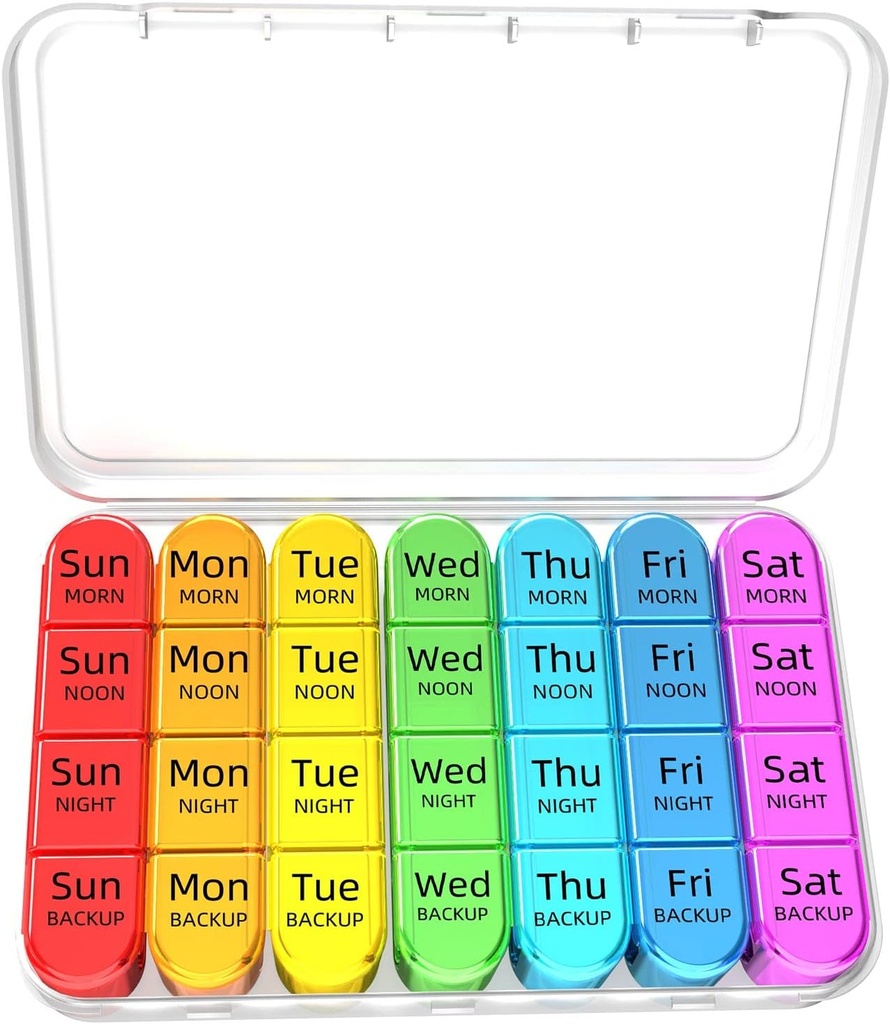 Odaro Weekly Pill Organizer 4 Times a Day, Daily Pill Box 7 Day, Large Travel Pill Case with 28 Compartment to Hold Medicine, Vitamin and Supplement - White Case