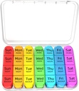 Odaro Weekly Pill Organizer 4 fois par jour, quotidien Pill Box 7 jour, grand cas de pilule de voyage avec 28 compartiments pour tenir la médecine, la vitamine et le supplément - cas blanc