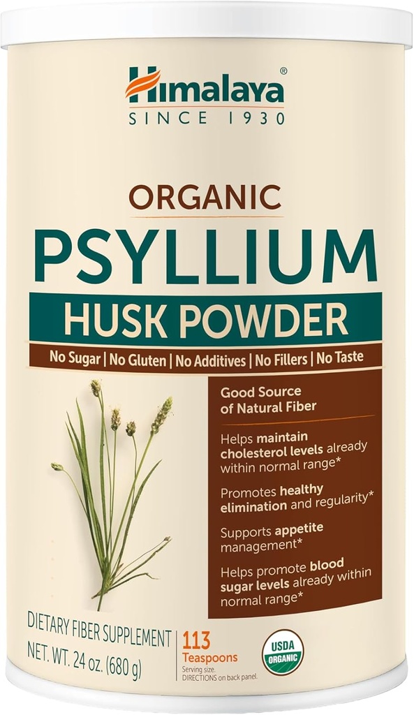 Himalaya poudre de musc de Psyllium biologique, supplément quotidien de fibre alimentaire, régularité, gestion de l'appétit, biologique certifié, non-OGM, pas de couleurs artificielles, non aromatisé, 113 approvisionnement en téaspons, 24 Oz