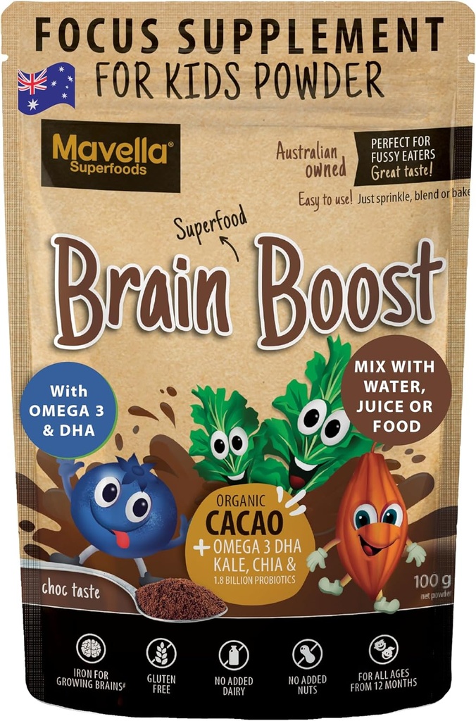 Supplément focus pour les enfants Brain Boost - Omega-3 DHA Lin Focus naturel et supplément attention pour les enfants avec attention Défi Soutien Vitamines focus enfants 3,52oz (100g)