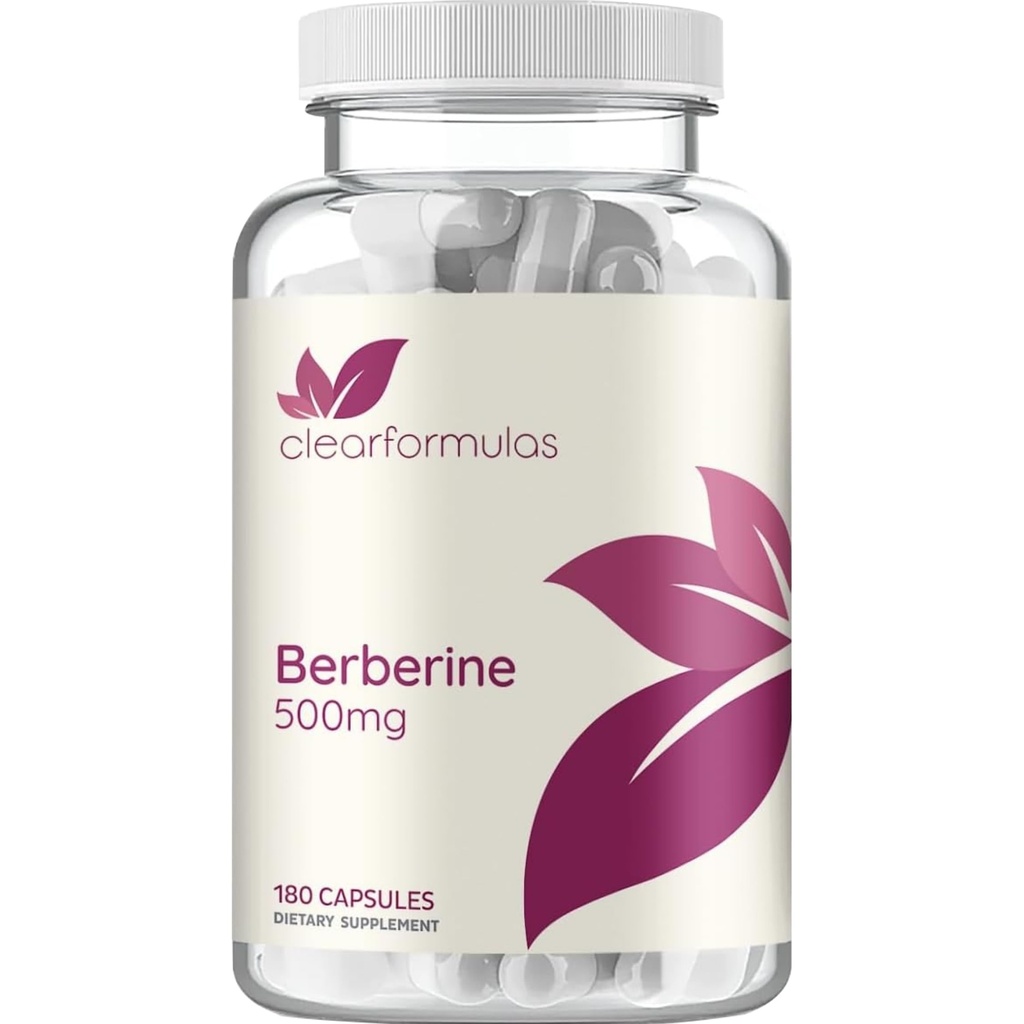Clear Formulas Berberine Supplement 500mg - Lab Tested Berberine 500mg Value Size - Vegan Non-GMO Made in the US & Gluten Free (6 Months Supply)