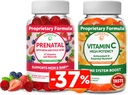 Lunakai Prénatal et Vitamine C Gommies Bundle - Supplément multivitamine de grossesse avec fer et acide folique - 300mg Organique, non-OGM, Gummy à croquer végétalien - 30 jours d'approvisionnement