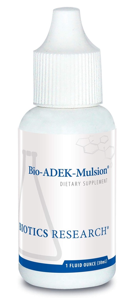 Recherche en biotique Bio ADEK Mulsion - Formule émulsifiée, Biodisponibilité améliorée, soutient des réponses immunitaires saines, santé osseuse, santé des yeux, santé cardiovasculaire, 1 fl oz